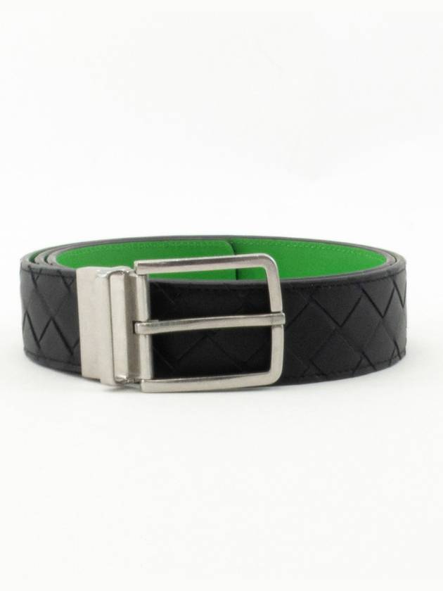 Luxury Bottega Veneta Intrecciato Reversible Leather Belt Black Parakit