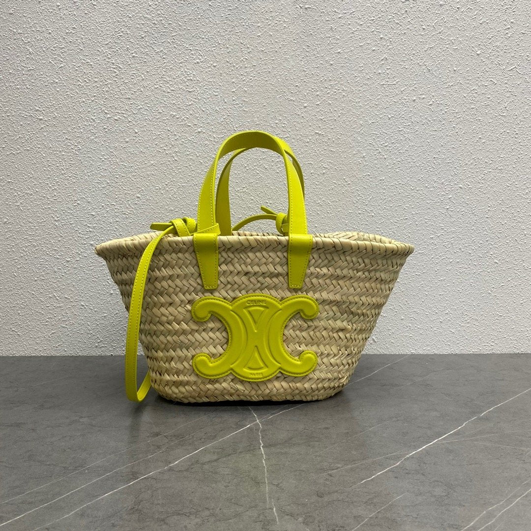 Top Quality Teen Triomphe Top Quality Classic Panier In Palm Leaves And Lizard Yellow For Women 8in/20cm 194004EH4.11CT