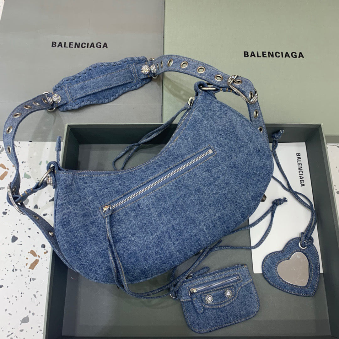 Top Quality Le Cagole XS Shoulder Bag In Blue Washed, For Women,  Bags 13in/33cm