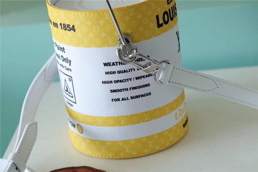 Top Quality Paint Can Coated Canvas By Virgil Ablohs Yellow For Women, Womens Bags, Shoulder And Crossbody Bags 6.7in/17cm Top Quality M81593
