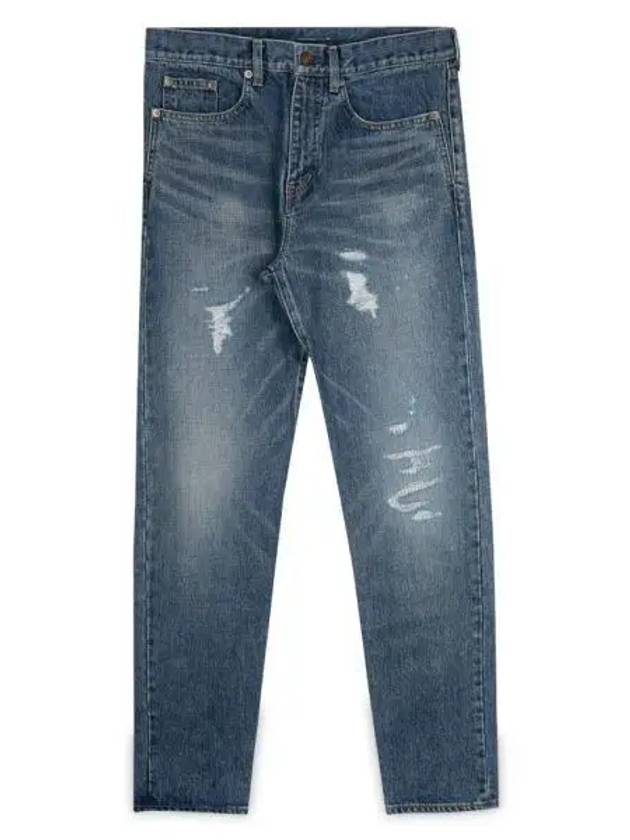 Luxury Saint Laurent Trending 2025 Men's Destroyed Jeans Blue