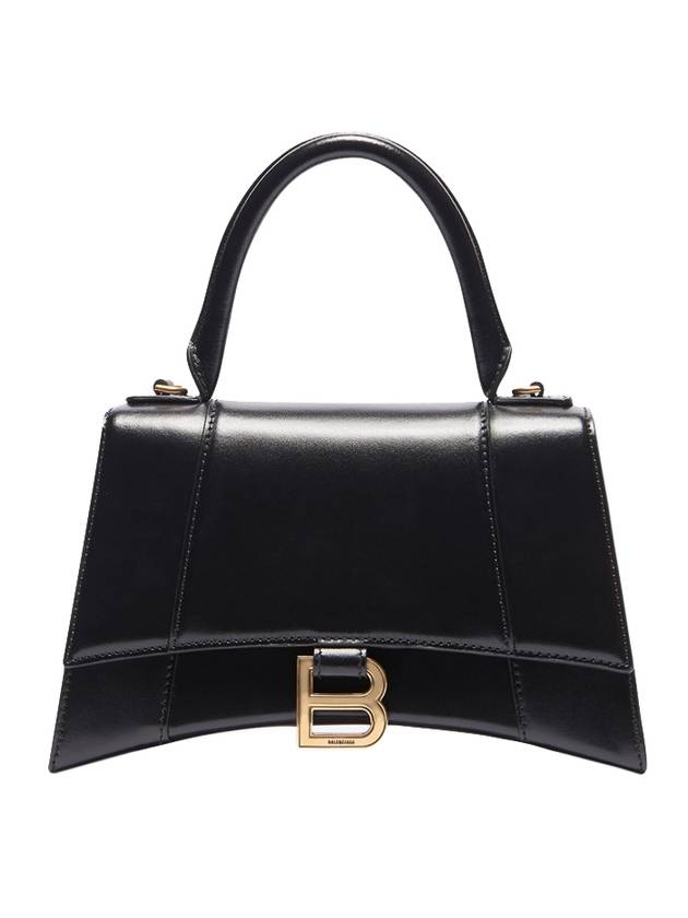Luxury Balenciaga Trending 2025 Hourglass Small Tote Bag in Shiny Box Calfskin Black