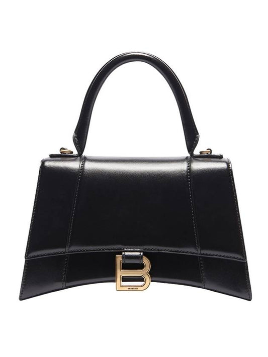 Luxury Balenciaga Trending 2025 Hourglass Small Tote Bag in Shiny Box Calfskin Black