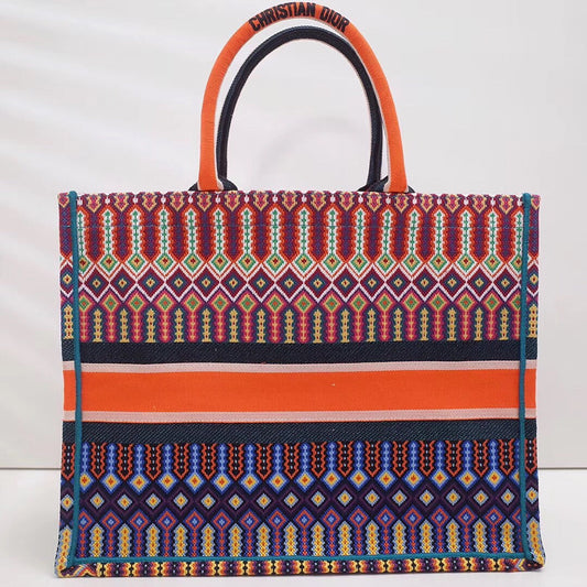 Dior Book Tote In Multi-coloured Embroidered Canvas