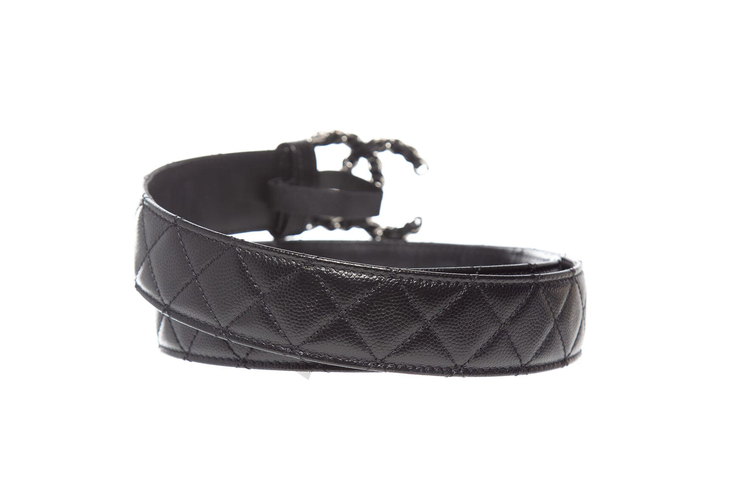 Chanel 2020 Black Leather Interlocking CC Logo Waist Belt SZ 95/38
