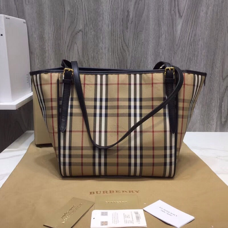 Top Quality The Small Canter Horseferry Check Tote Black For Women, Women’s Bags 11.6in/29.5cm