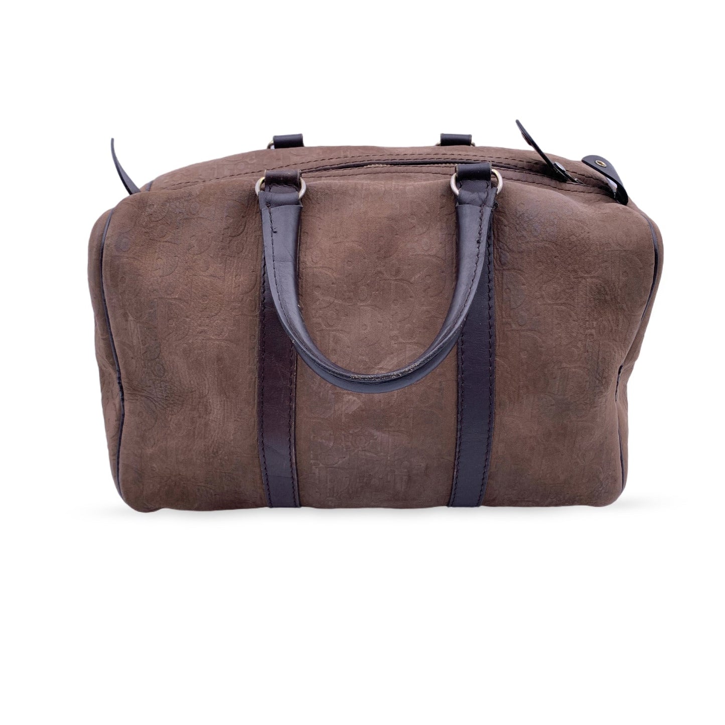 CHRISTIAN DIOR   Brown Embossed Logo Monogram Boston Bag