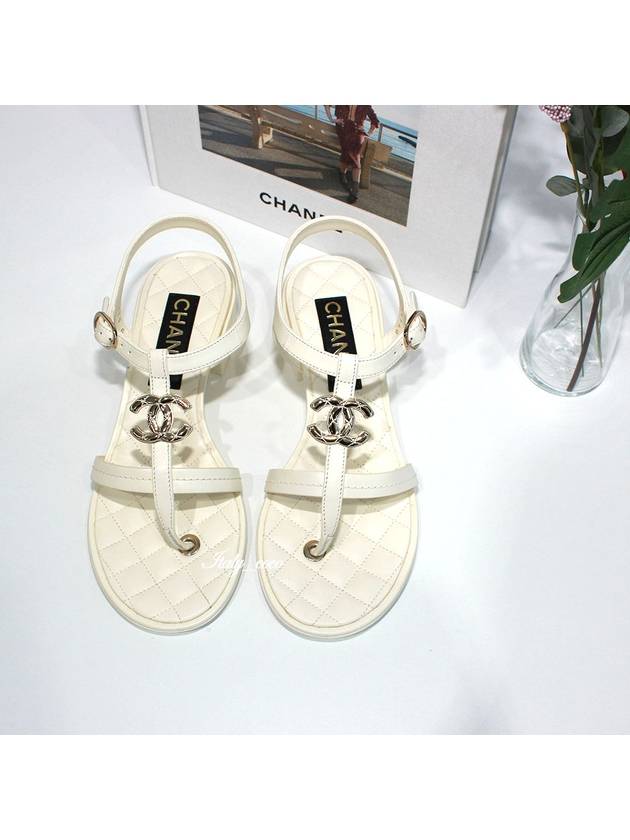 CC Logo Quilted Sandals White Chanel