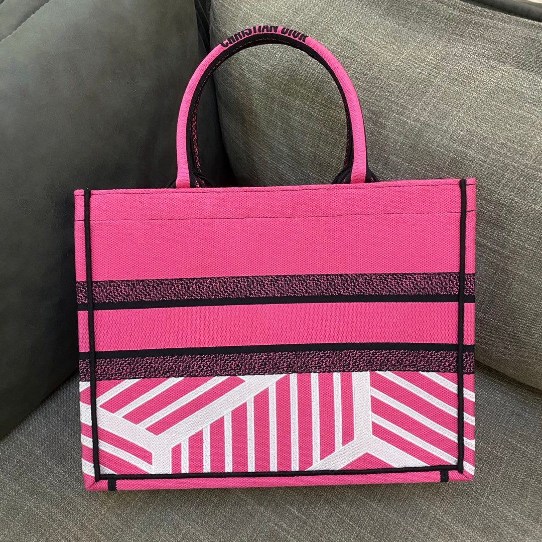 Top Quality MeTop Qualityum Book Tote Bright Blue and Bright Pink D-Jungle Pop Embroidery, Blue/Pink, For Women Womens Handbags Shoulder Bags, 36cm CD M1296ZRON_M885