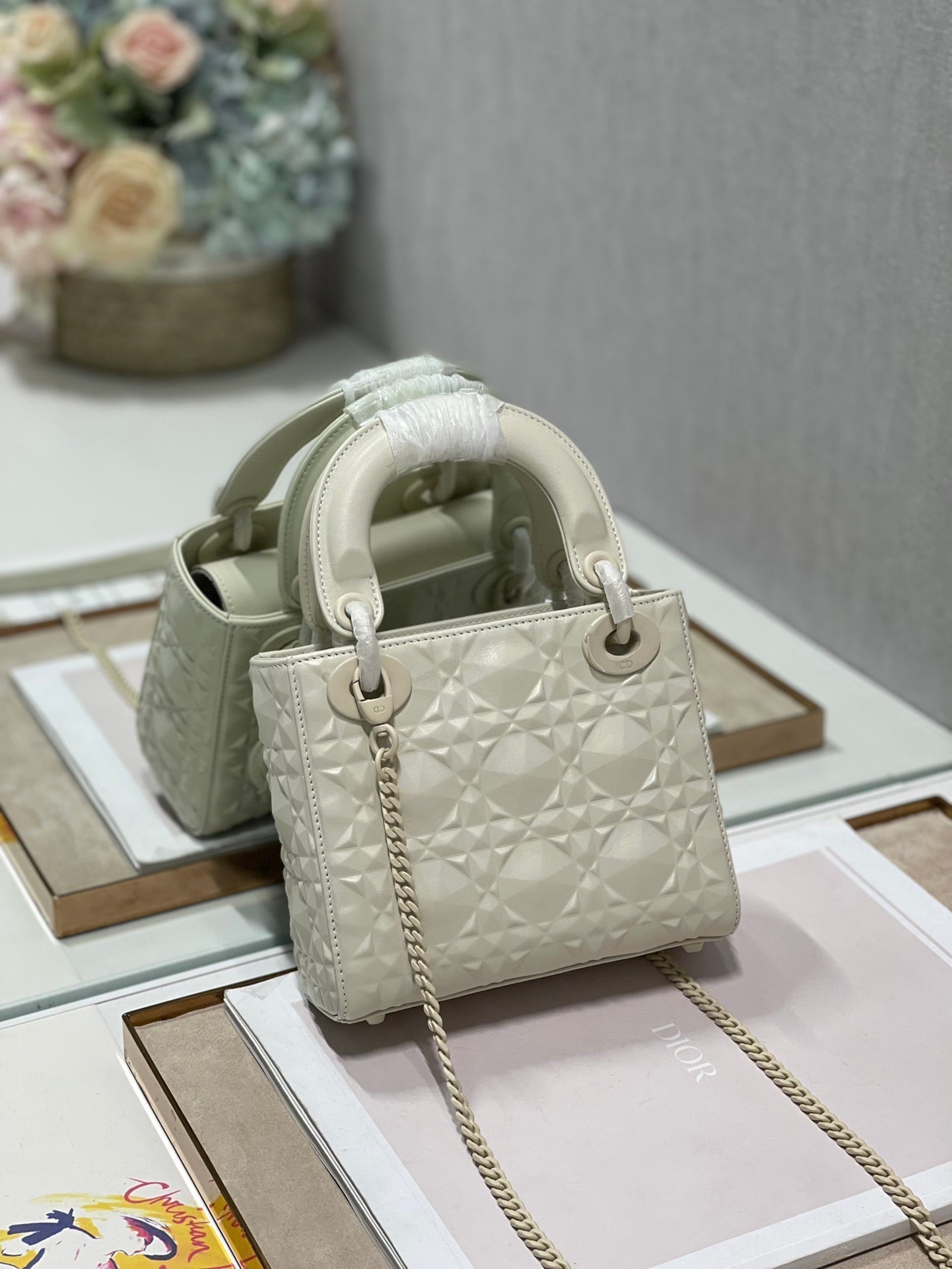 Top Quality Mini Lady Bag Latte Cannage with Beaded Motif, Beige, For Women Womens Handbags, Crossbody Bags, 18cm CD M0505INEA_M030
