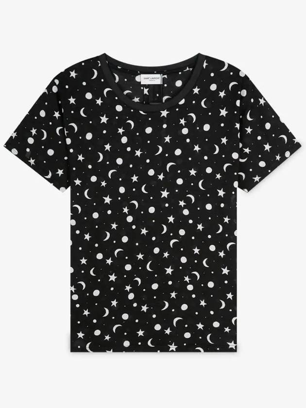 Luxury Saint Laurent Trending 2025 Women's Star Print Cotton Short Sleeve T-Shirt Black