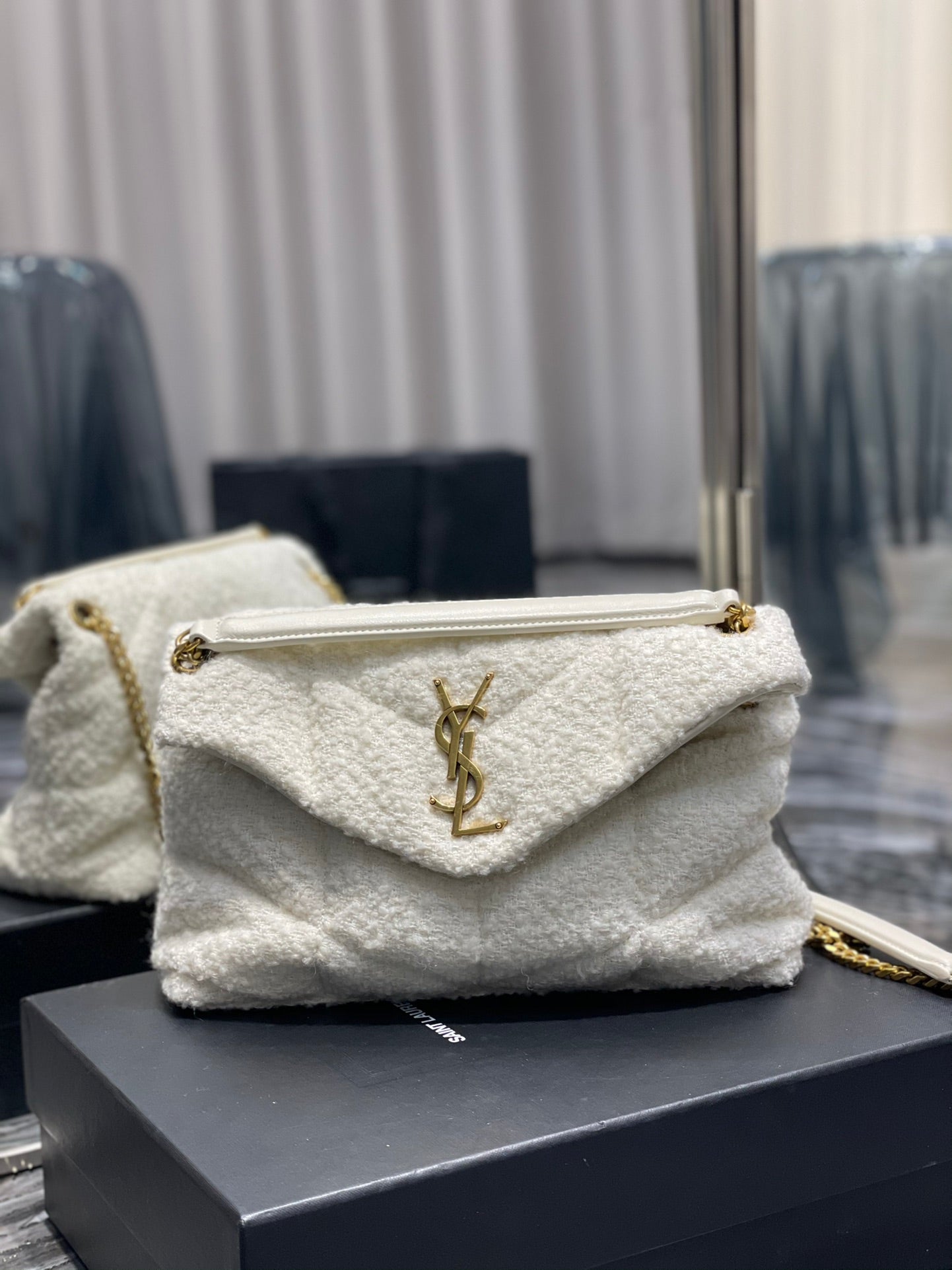 YSSL Puffer Small Chain Bag White For Women, Women’s Bags 11in/29cm YSL‎