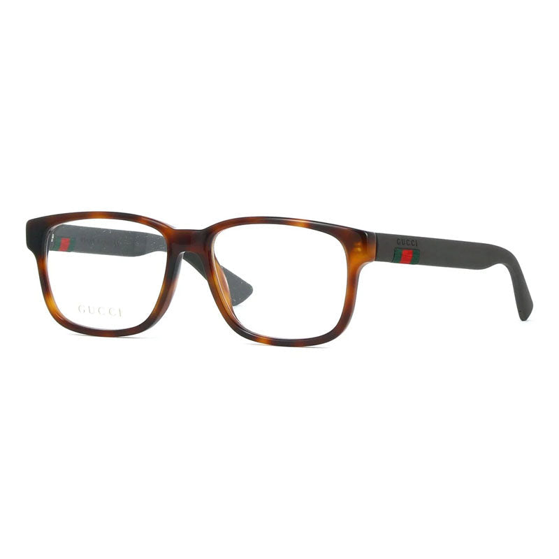 Gucci Eyeglasses Square Full Rim, Havana Frame and Clear Demo Lenses Lens GG0011O002