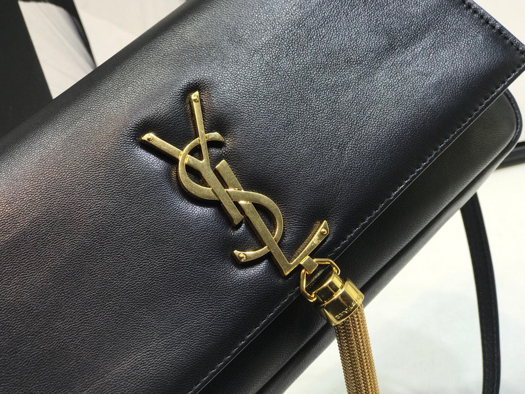YSSL Kate Tassel Small Shoulder Bag Black For Women 10in/26cm YSL P00483545