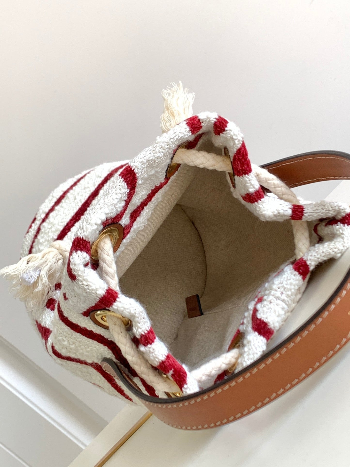 Top Quality Teen Drawstring In Textile With Top Quality All-Over White/Red For Women 7in/19cm