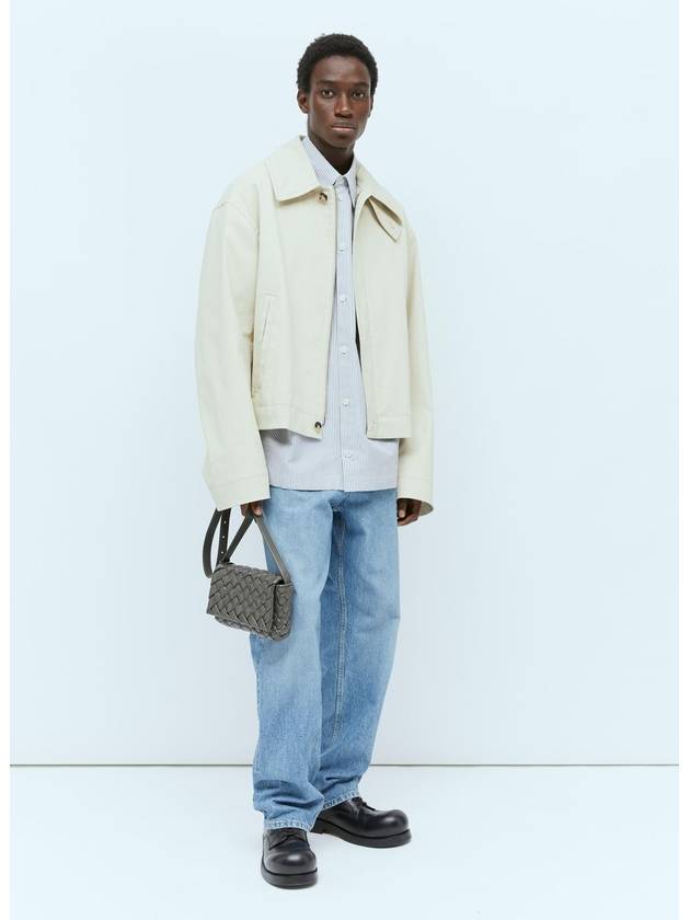 Luxury Bottega Veneta Blouson Cotton Zip Up Jacket Ecru