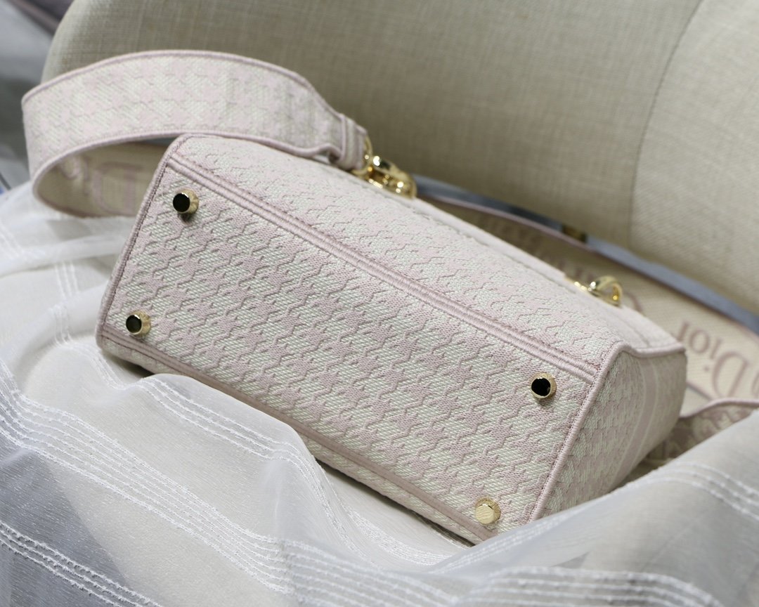 Top Quality MeTop Qualityum Lady D-Lite Bag Houndstooth Embroidery, Pink/White, For Women Womens Handbags, Shoulder Bags, Crossbody Bags, 24cm CD