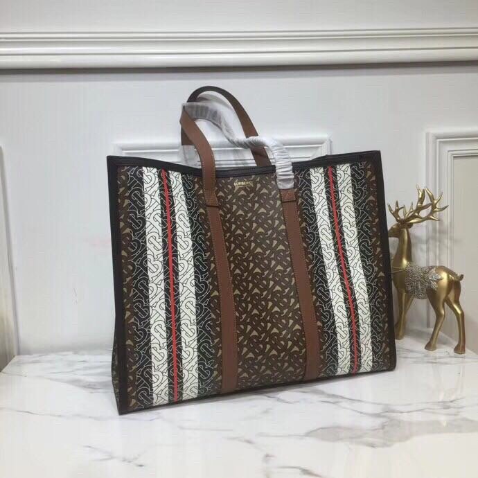 Top Quality Monogram Stripe E-Canvas Portrait Tote Bag Bridle Brown For Women, Bags 15.7in/34cm