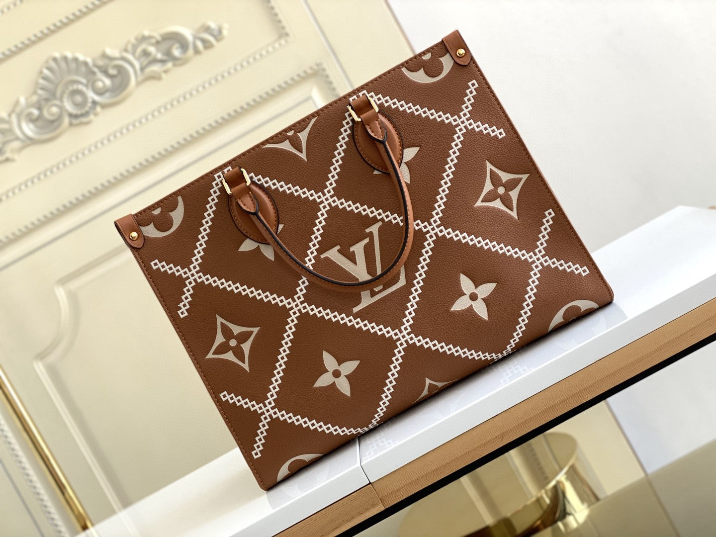 Top Quality Onthego MM Tote Bag Monogram Empreinte Arizona Brown For Women, Women Handbags, Shoulder Bags And Crossbody Bags 13.8in/35cm Top Quality M46015