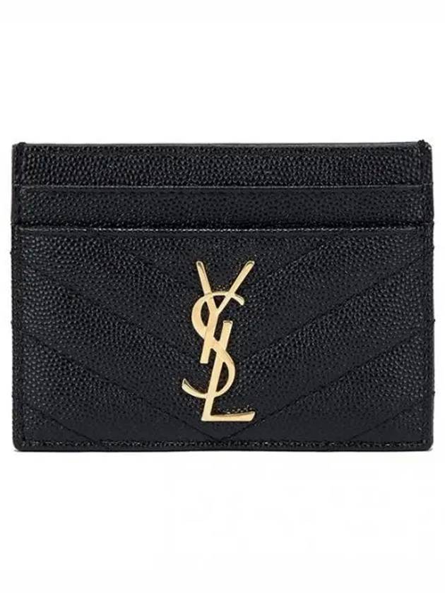 Luxury Saint Laurent Trending 2025 Gold Hardware Matelasse Caviar Leather Card Wallet Black