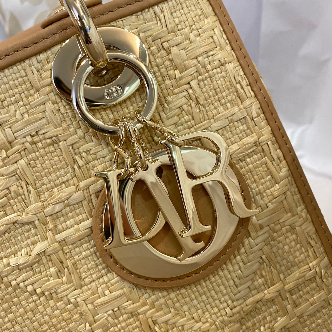 Top Quality MeTop Qualityum Lady Bag Natural Cannage Raffia, Brown Handbags, 24cm CD M0565OMBD_M925
