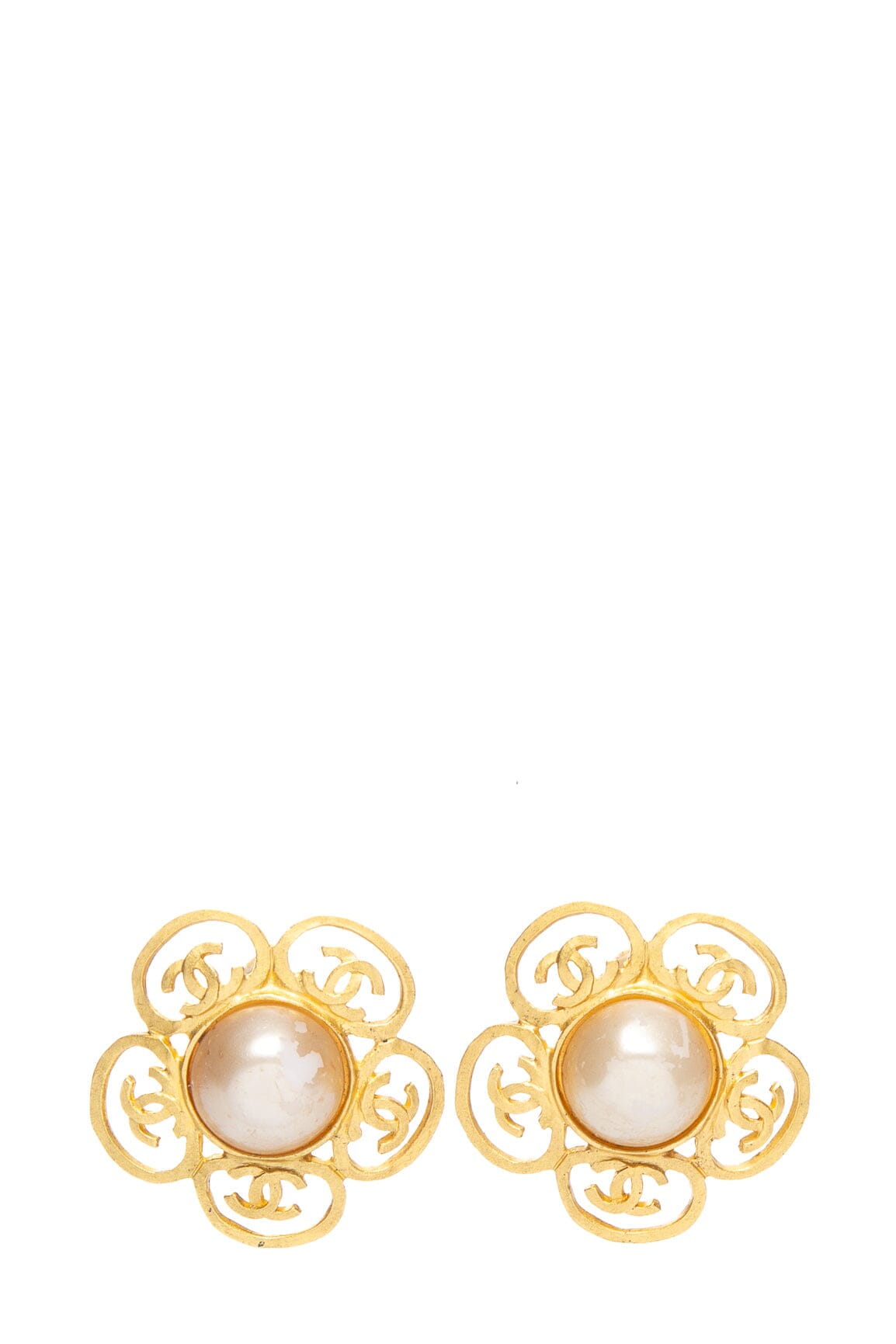 Chanel   1995 Spring Pearl Flower Gold Clip-On Earrings