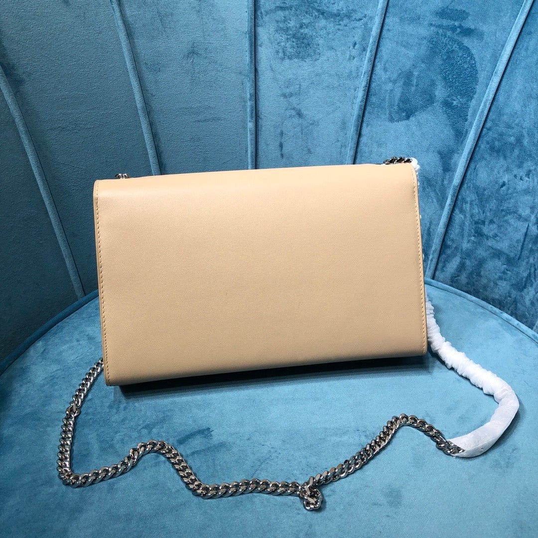 YSSL Kate Medium Chain Bag With Tassel In Grain De Poudre Beige For Women 9in/24cm YSL 