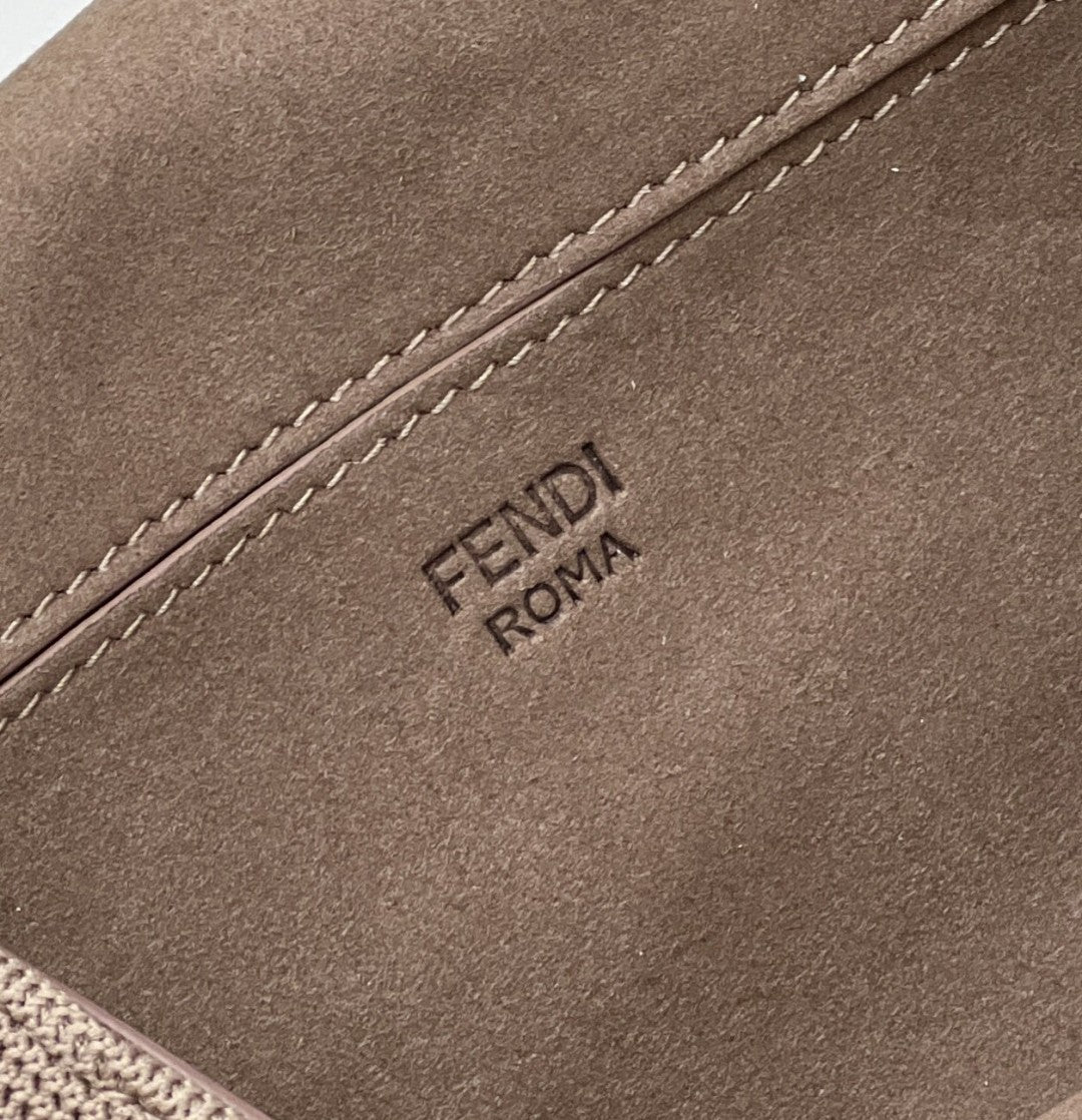 Top QualityTop Quality Baguette Chain Midi Beige FF Fabric Bag For Woman 14.5cm/6in 8BR793AHW5F1F2J