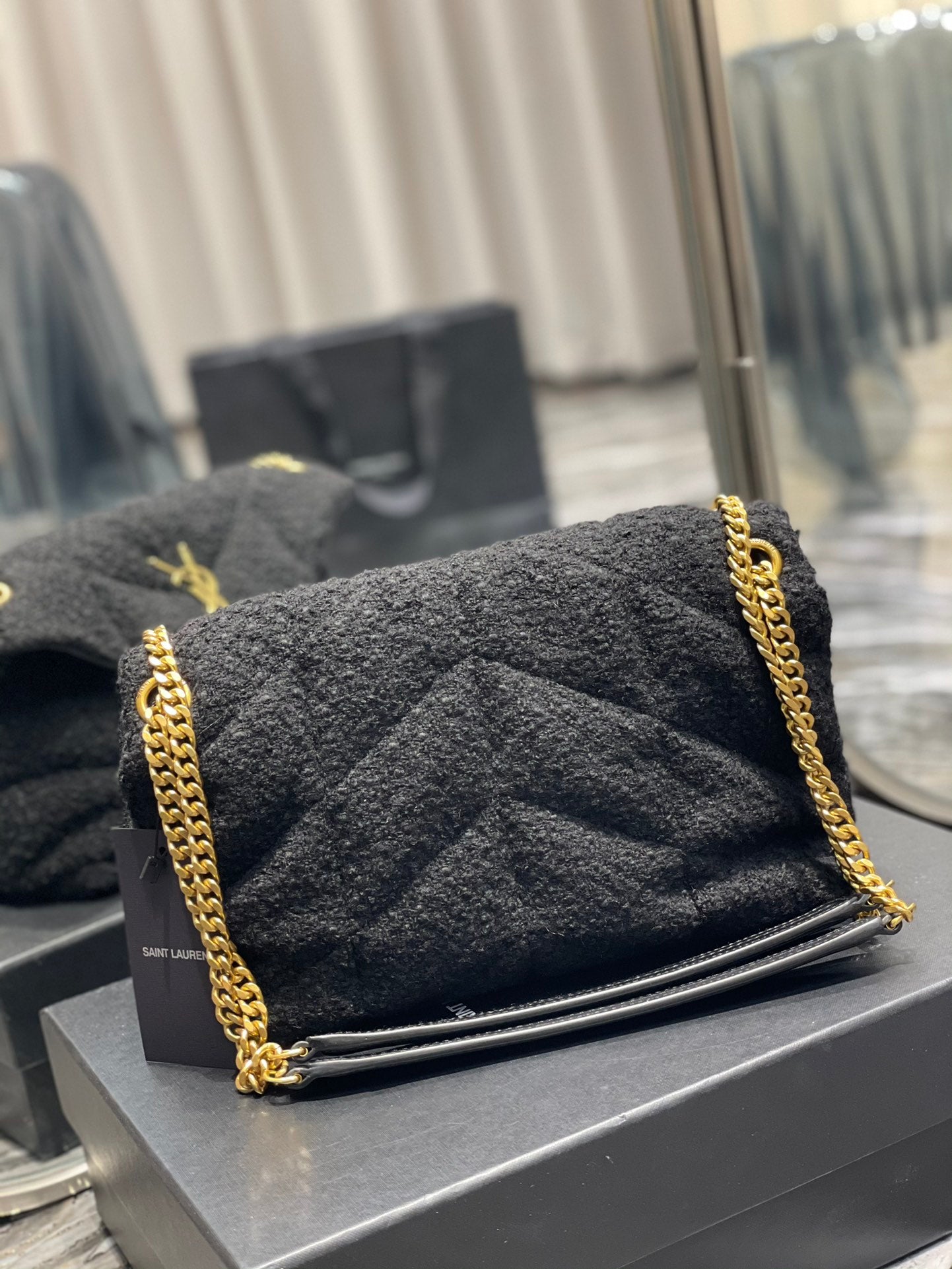 YSSL Puffer Small Chain Bag Black For Women, Women’s Bags 11in/29cm YSL‎