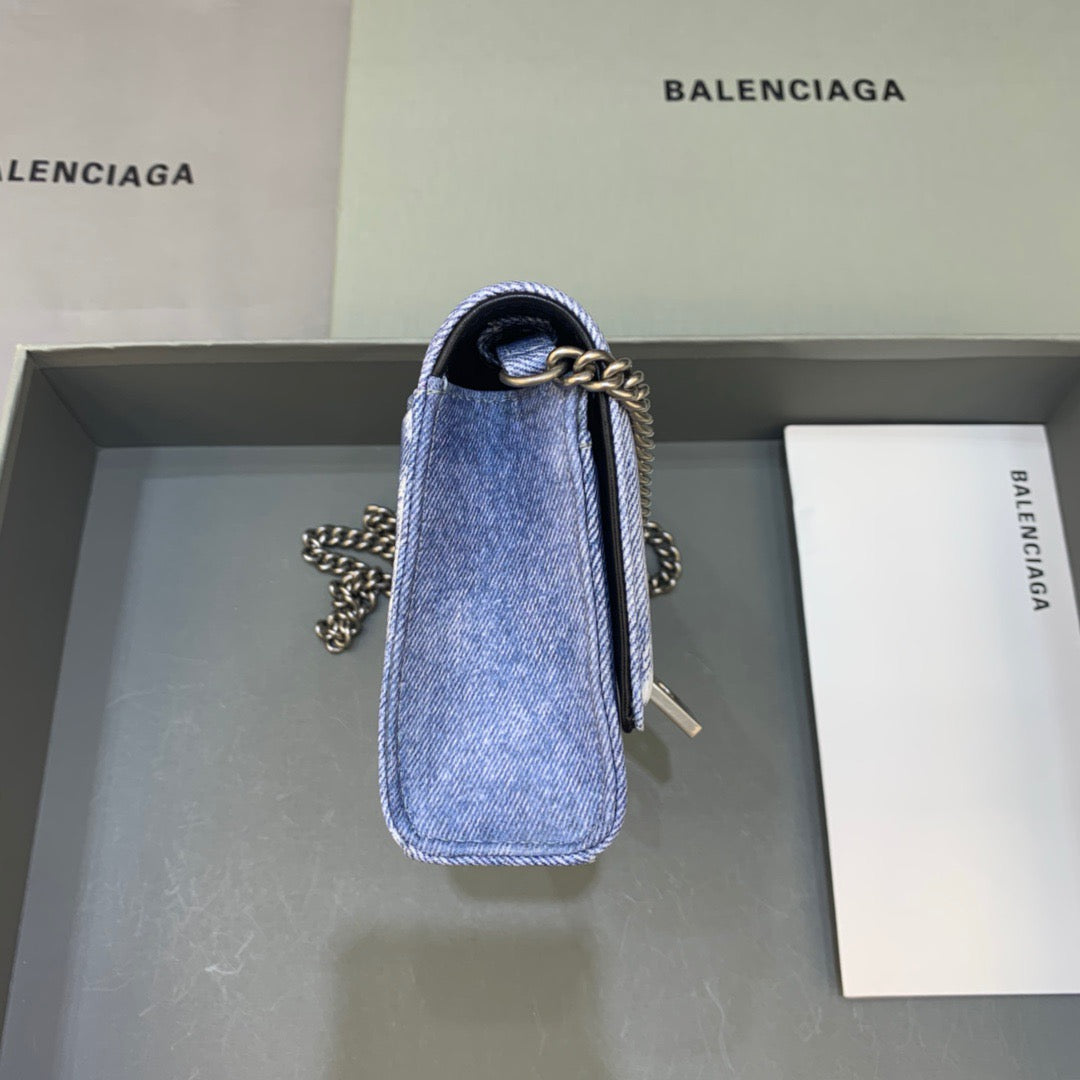Top Quality Downtown Small Shoulder Bag With Chain Blue Washed, For Women,  Bags 11.8in/30cm