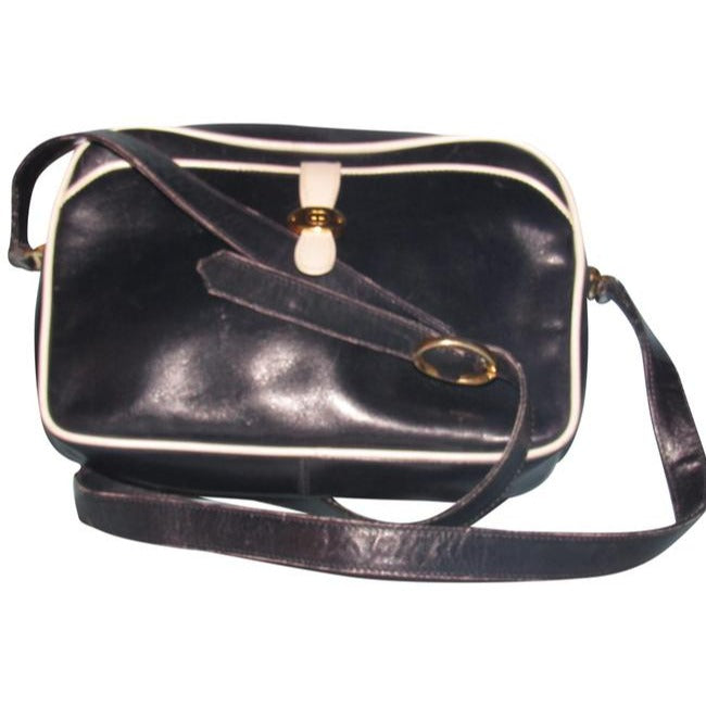 Gucci   Navy Blue Leather With White Piping Shoulder Bag