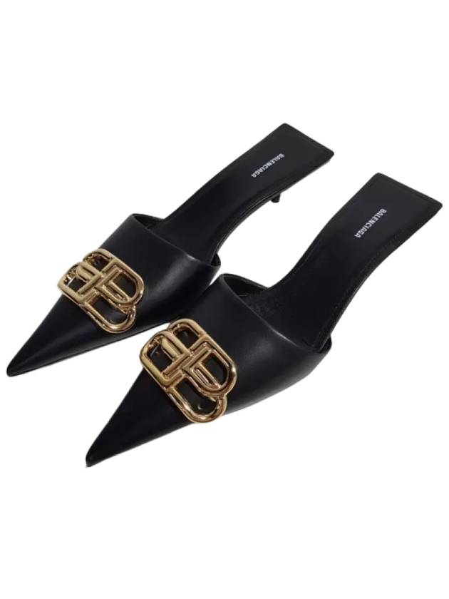 Luxury Balenciaga Trending 2025 Gold BB Logo Mule Heel Black