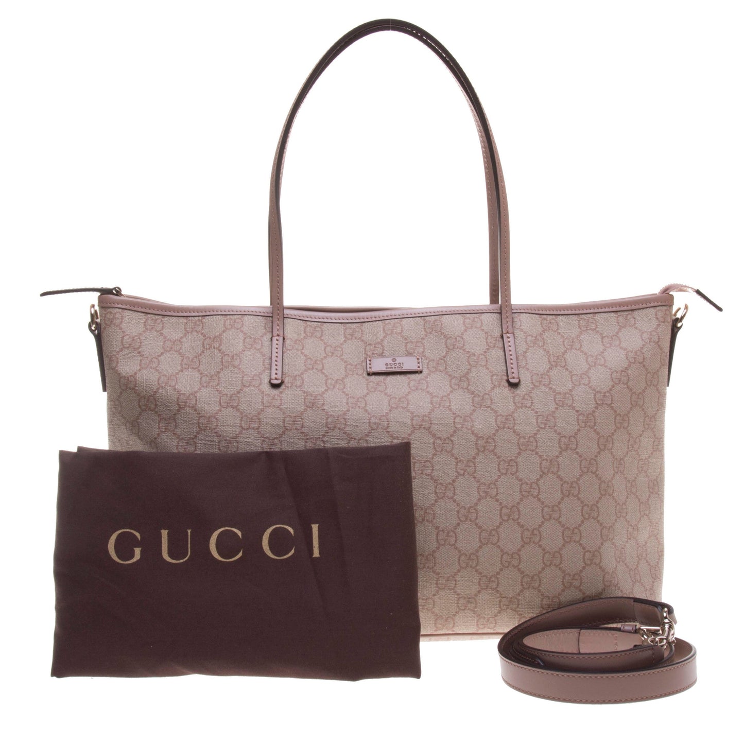 Gucci 353437 Pink/Ebony GG Supreme Canvas with Pink Leather Trim Tote Bag with S