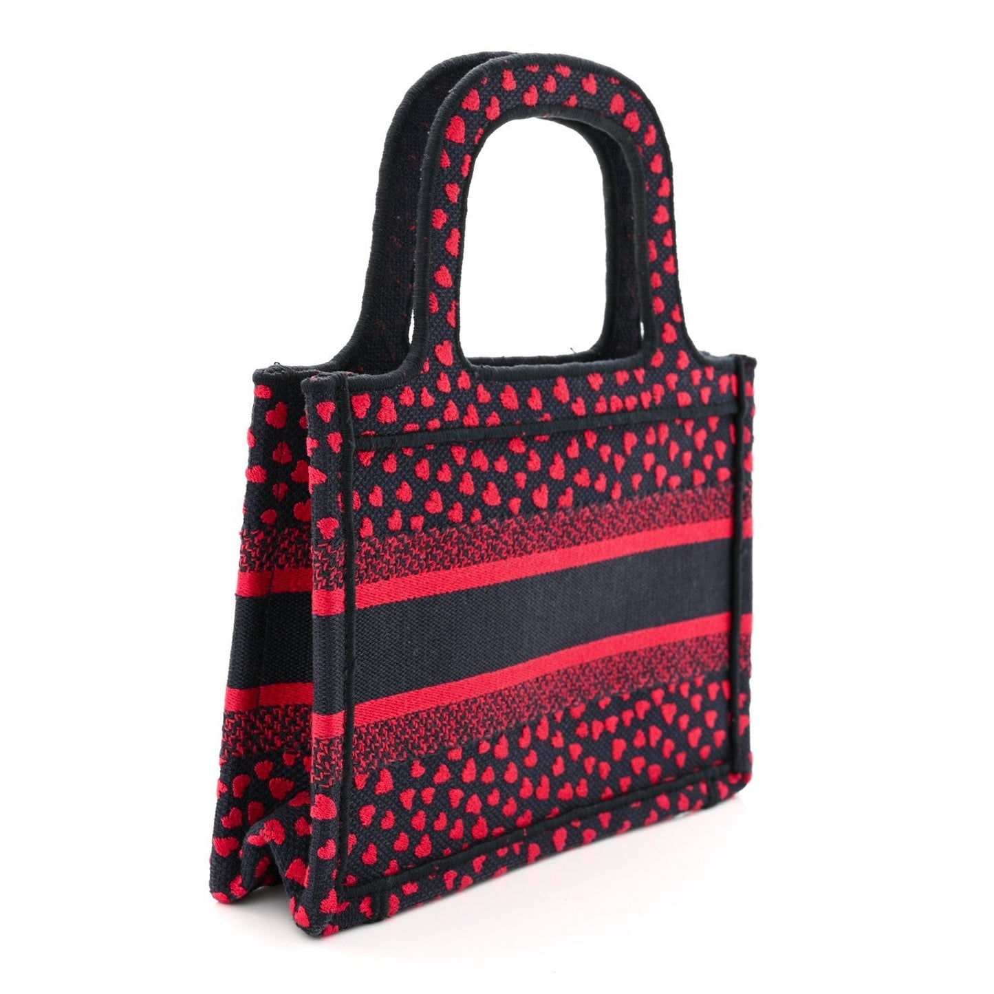 Christian Dior Canvas Embroidered Pop Heart I Love Paris Mini Book Tote Red Multicolor