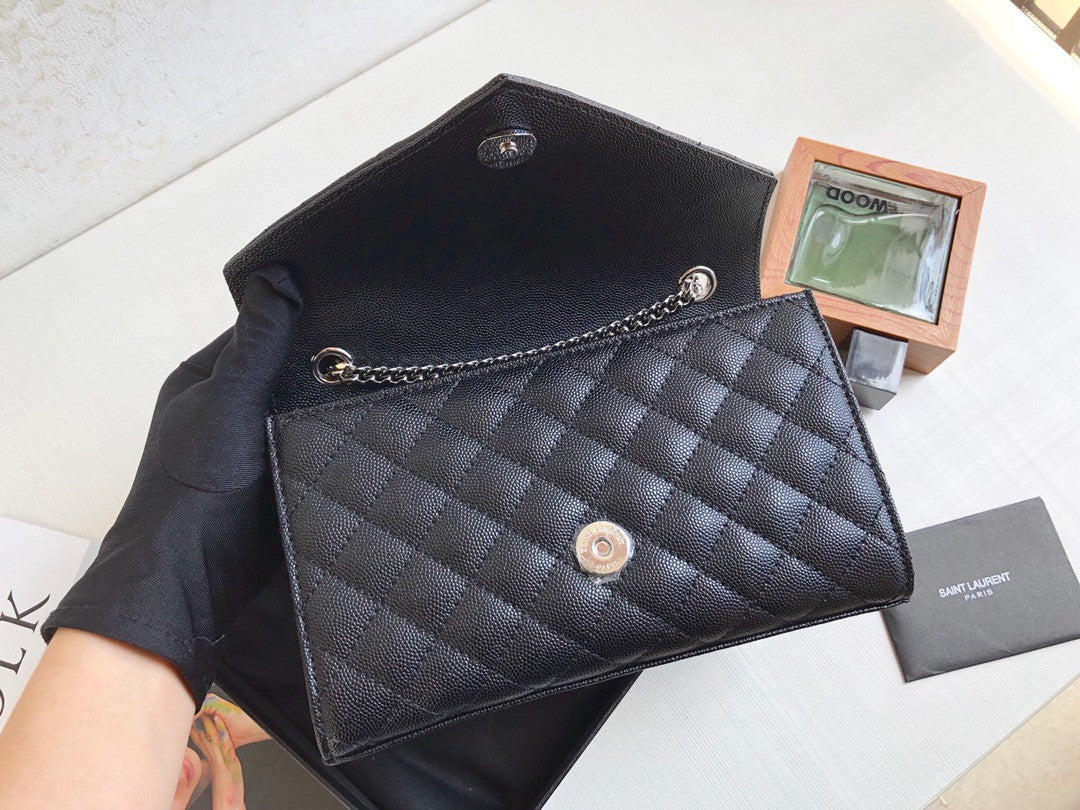 Top Quality Envelope Small Bag In Mix Matelassé Grain De Poudre Black For Women 8.2in/21cm YSL 600195BOW921000