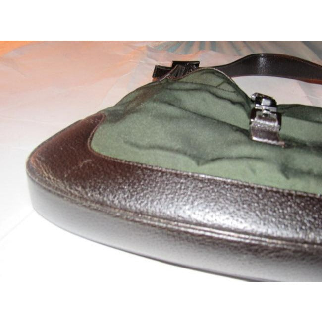 Gucci   Olive Green Canvas And Brown Leather Hobo Bag