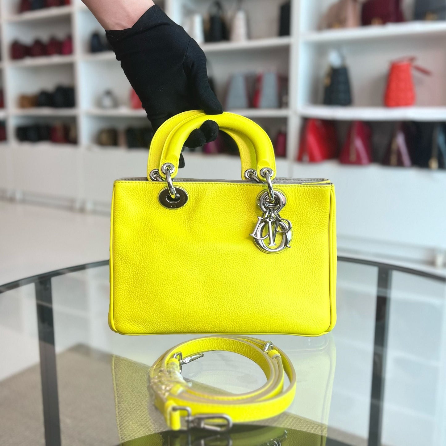 Diorissimo Mini Lady Smooth Calfskin Leather Yellow SHW