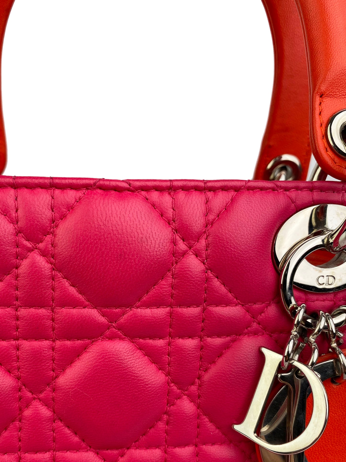 Christian Dior Orange & Pink Colourblock Lady Dior Bag