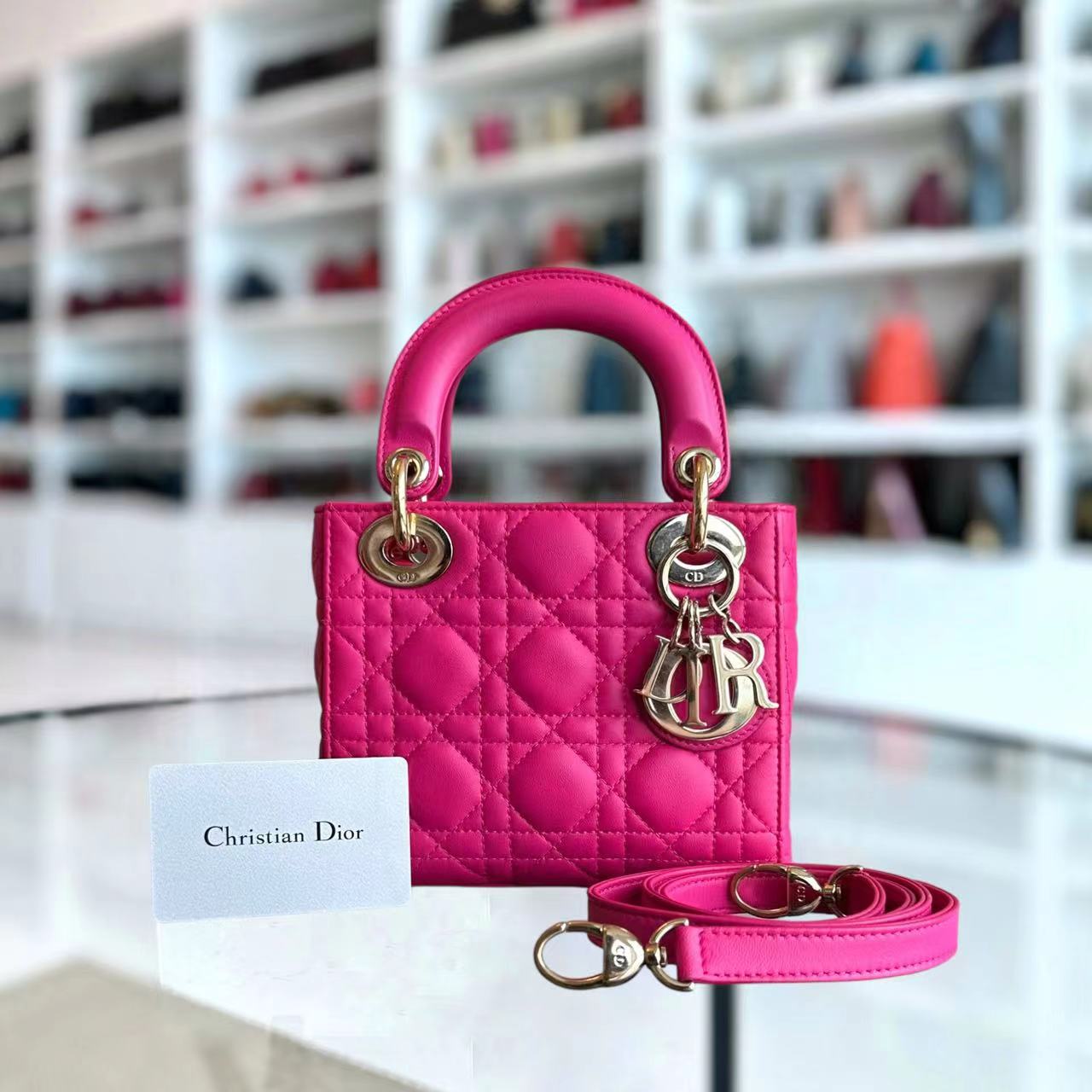 Dior Lady Mini Cannage Lambskin Hot Pink GHW