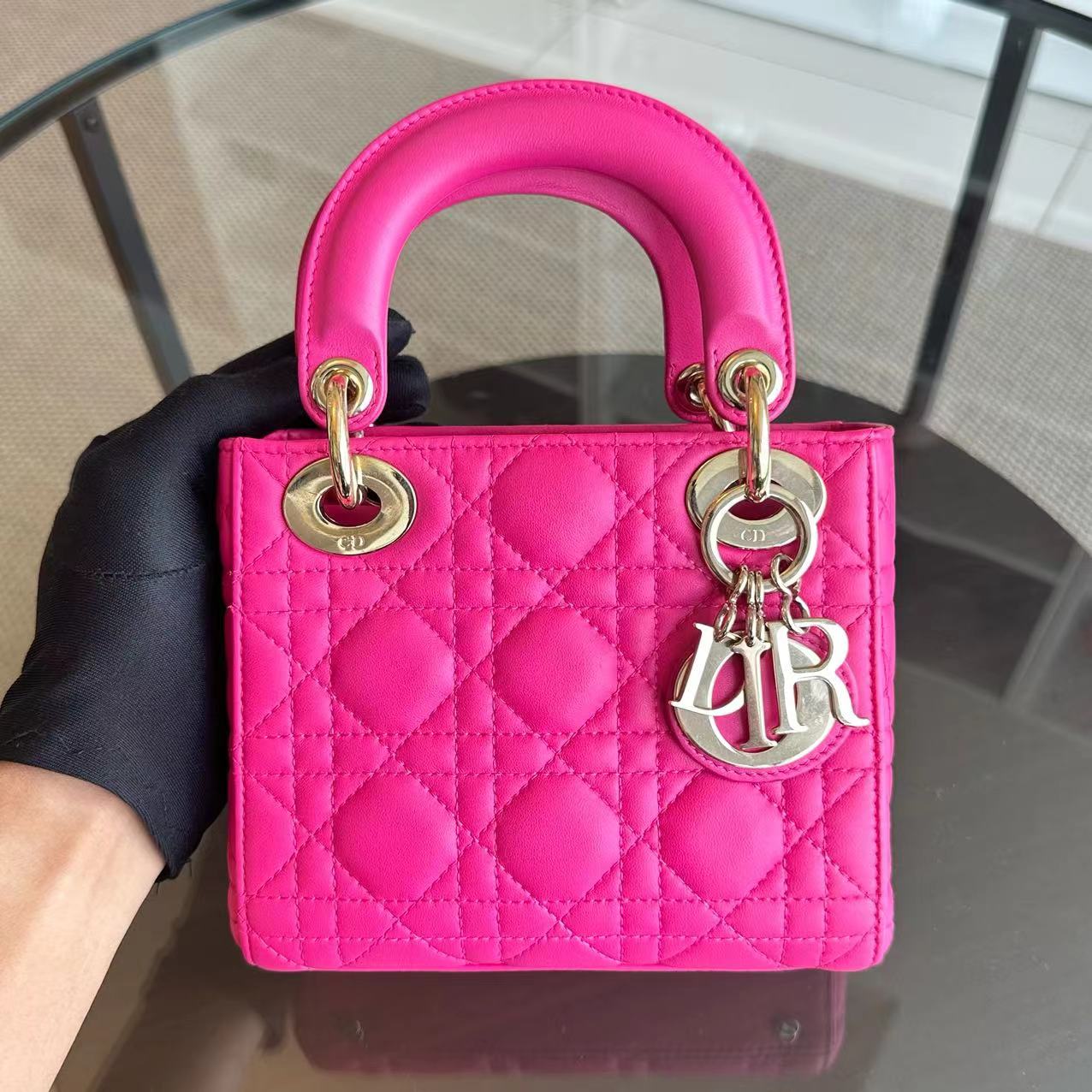 Dior Lady Mini Cannage Lambskin Hot Pink GHW