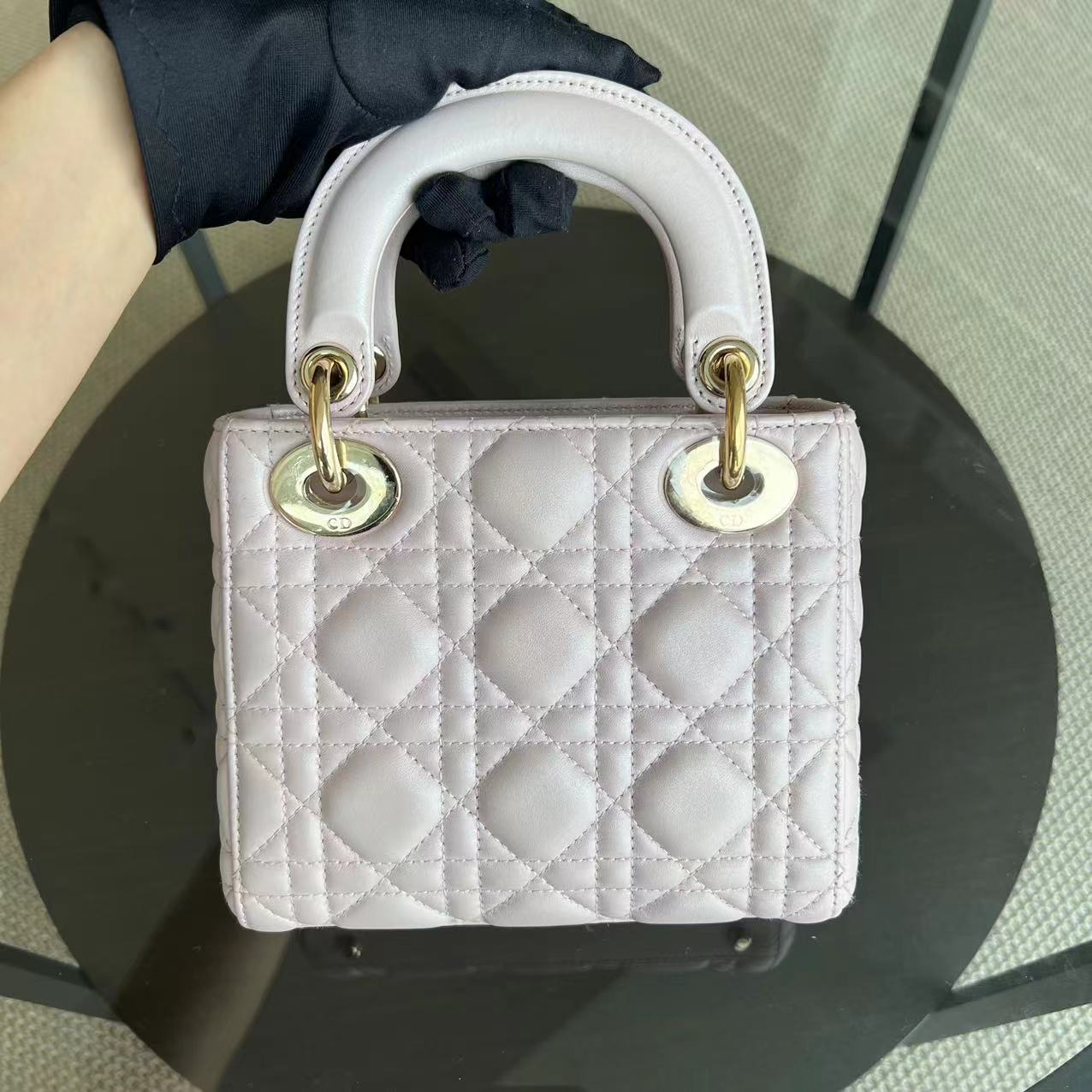 Dior Lady Mini - Cannage Lambskin Light Sakura Pink Gold Hardware Chain Strap