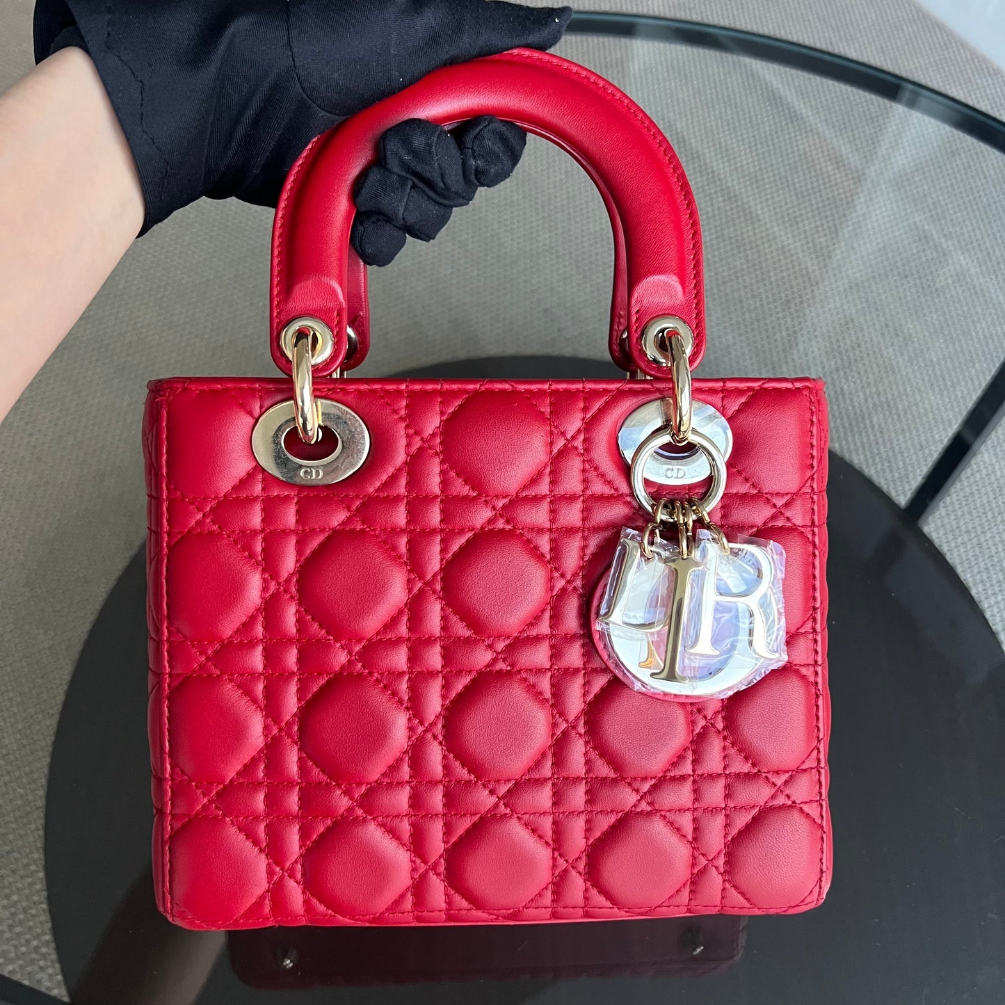 Dior Lady Small Cannage Lambskin Red Golden Hardware