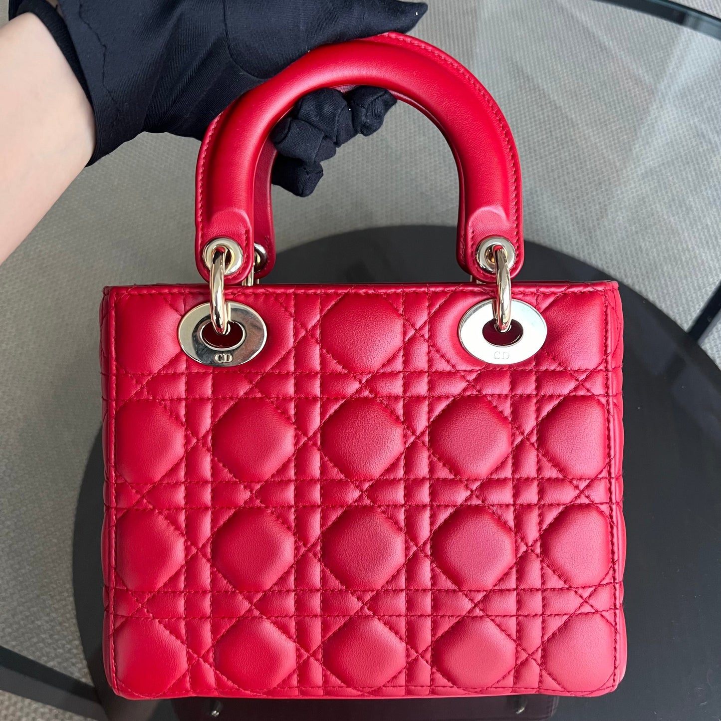 Dior Lady Small Cannage Lambskin Red Golden Hardware