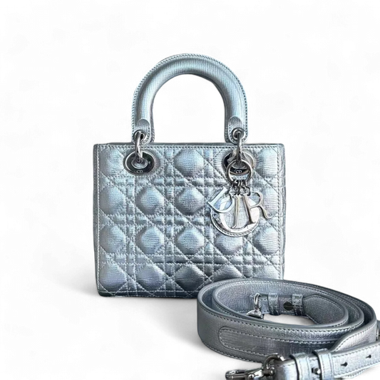 Dior Lady Small Metallic Calfskin Cannage ABC MyABC Silver Hardware