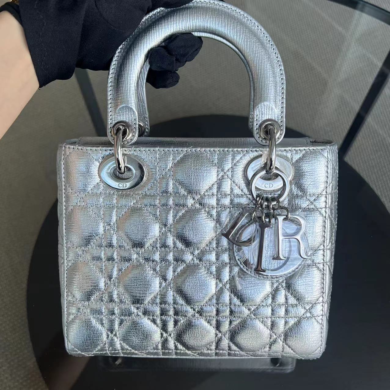 Dior Lady Small Metallic Calfskin Cannage ABC MyABC Silver Hardware