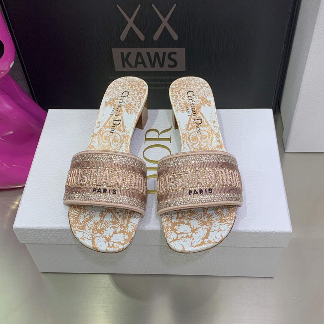 Dior Women’s Shoes Dway Heeled Slide Metallic Thread Strass