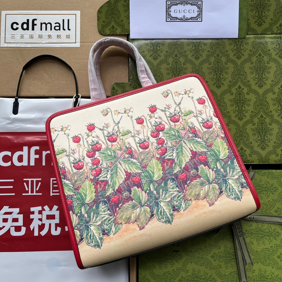gg Children’s Tote Bag With Strawberry Fairy Print Red For Women, Women’s Bags 11in/28cm gg‎ ‎630542 U6IAN 8257