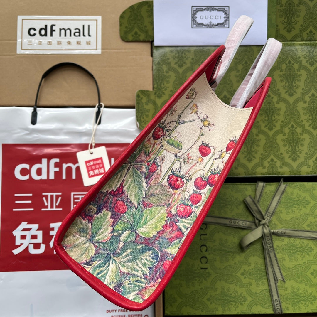 gg Children’s Tote Bag With Strawberry Fairy Print Red For Women, Women’s Bags 11in/28cm gg‎ ‎630542 U6IAN 8257