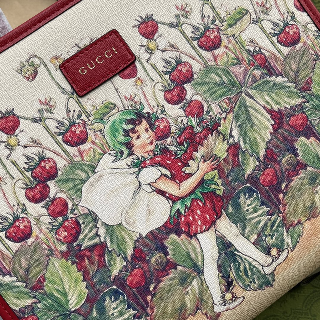 gg Children’s Tote Bag With Strawberry Fairy Print Red For Women, Women’s Bags 11in/28cm gg‎ ‎630542 U6IAN 8257