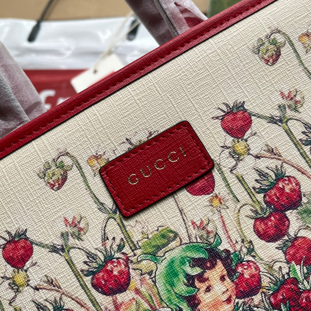 gg Children’s Tote Bag With Strawberry Fairy Print Red For Women, Women’s Bags 11in/28cm gg‎ ‎630542 U6IAN 8257